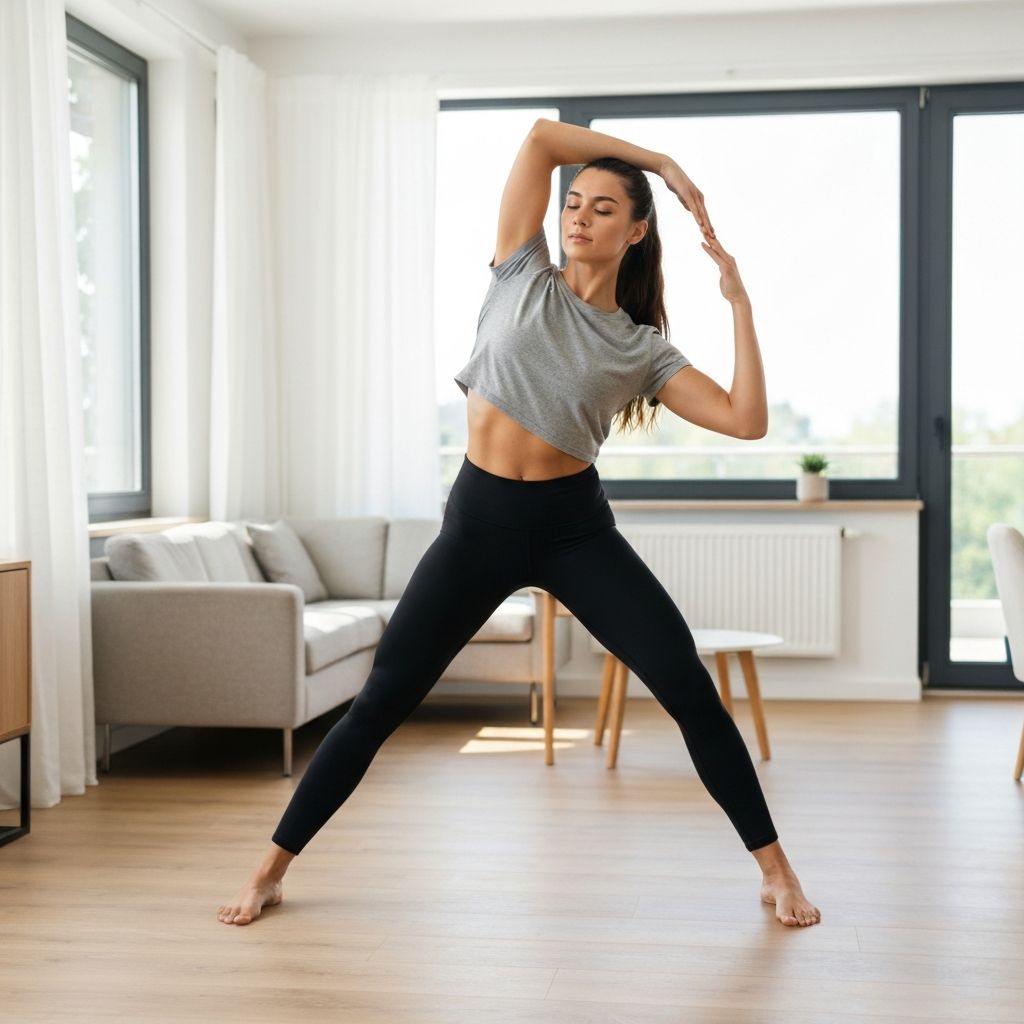 Person performing a stretching exercise at home